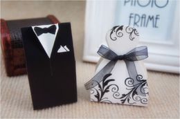 Wedding Candy Boxes Gift Bags Lots Paper White Black Bride Groom Dress Wedding Favours Candy Holder Boxes 1001