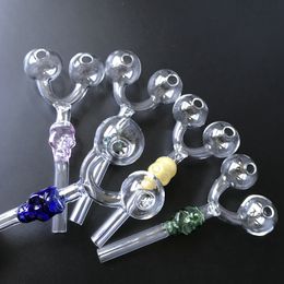 Multi Colours Double Burner Pipe Pyrex Glass Oil Burner Pipes Skull Style Tobacco Pipes Smoking Accessories 5 Inch