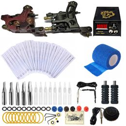 Proffessional Tattoo Kit 2 Copper Coils Machines Tattoo Power Supply Needles