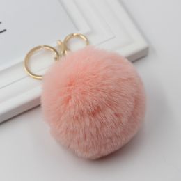 2020 Fashion Cute Genuine Leather Rabbit Fur Ball Plush Key Chain For Car key Ring Bag Pendant car keychain Gold Silver Chain 8CM