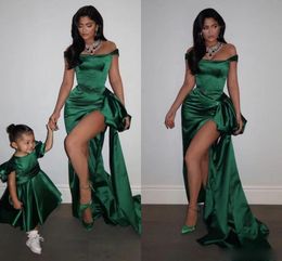 High Split Emerald Green Mermaid Prom Dresses Off Shoulder Peplum High Side Split Evening Dress Speical Occasion Dress ogstuff robes de bal