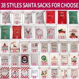 Christmas Santa Sacks 39 Styels Canvas Cotton Bag Large Organic Heavy Drawstring Gift Bags Personalized Festival Party Xmas Decoration