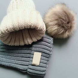 Fashion Children Knitted Cap Winter Warm Hats Big Ball Wool Hat Cute Baby Imitation Raccoon Hair 6 Colours For 2-12 Years Old