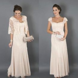 Graceful Mother Of The Bride Dresses With Lace Jacket Suits Cap Sleeves Chiffon Long Wedding Guest Two pieces Groom Mom Prom Party Dress Plus Size