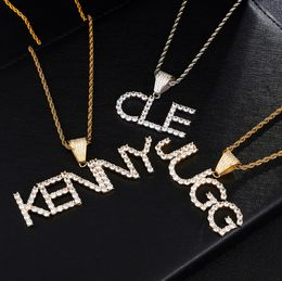 Wholesale Men Women Custom Name Necklace Gold Silver Colors Iced Out CZ Letter Necklace with 24inch Free Rope Chain