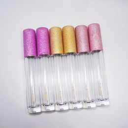 6ml Empty Cylinder Lip Gloss Tube Plastic Lip Gloss Bottle Container Yellow Purple Pink Cap WB2457