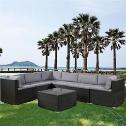US STOCK 3-5 Days Shipping New 7-Piece Patio Furniture Set Outdoor Sectional Conversation Set with Soft Cushions (Black) SH000027DAA