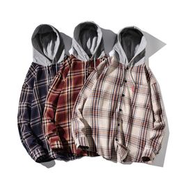 Mens Long Sleeve Thickening Hooded Plaid Shirt Warm Winter Shirts Male Plus Size Oversize Thick Flannel Casual Clothing236K