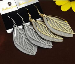 2020 Hot sale nightclub Rock and roll Exaggerated Earrings gold silvery black Retro frosted Hollow leaves long Earrings 80mm*33mm