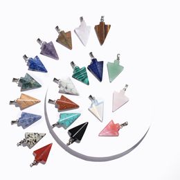 12PCS Stone Arrow Head Pendant Necklace for Women Men Arrowhead Healing Point Lucky Chakra Healing Charm Crystal Jewelry