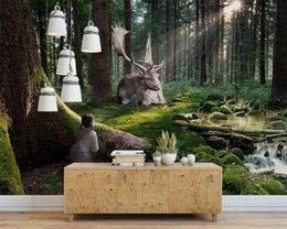 3d Wall Painting Wallpaper The Beasts In the Nordic Dream Forest HD Scenery Decorative Silk 3d Mural Wallpaper