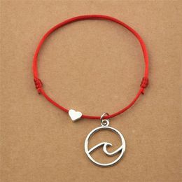 20pcs/lots Fashion Red Black Cord String Handmade Heart Love Ocean Wave Charm Friendship Bracelets Women Men Beach Sailing Jewellery Gifts