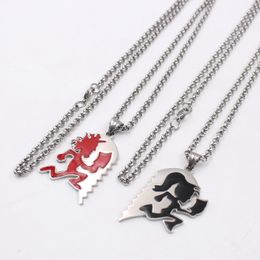 one Pair Couple Jewelry Punk black Man red women Stainless Steel ICP Crazy Clown Heart Hatchetman Charms Pendant Necklace Chain 4mm 24 inch