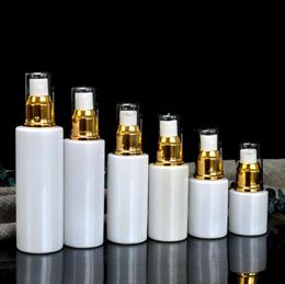 30ml 50ml 80ml White Glass Pump Bottle Essential Oil Perfume Bottles Atomizer Spray Bottle with Gold Cap Collar Clear Cover SN1798