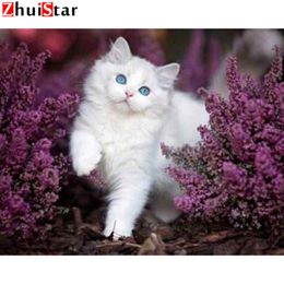 Diamond painting full square 5d diamond painting accessories White cat in the flowers Diamond embroidery sale stitch WHH