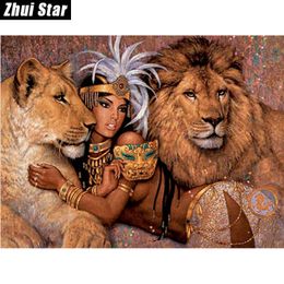 New 5D DIY Diamond Painting "People And Lion" Embroidery Full Square Diamond Cross Stitch Rhinestone Mosaic Painting Decor Gift