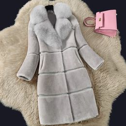 Lugentolo искусственного меха пальто женщин осень и зима Новый Строчка меховой воротник отложной воротник Покрытый Button Plus Размер 5XL Y200926