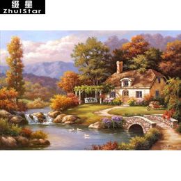 5D DIY Diamond Painting Beautiful River & House Scenic Embroidery Full Square Diamond Cross Stitch Rhinestone Mosaic Painting