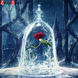 Diamond Embroidery DIY Diamond Painting Red Rose Flower Ice Diamond Painting Cross Stitch Rhinestone Decoration movie XY1