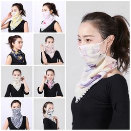 50pcs Women Scarf Face Mask Silk Chiffon Handkerchief Outdoor Windproof Half Face Dust-proof Sunshade