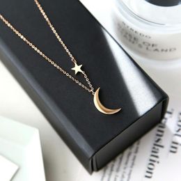 Pendant Necklaces Fashion Gold Silver Colour Moon Star Clavicle Chain Engagement Jewellery Women Classic Stainless Steel Necklace Gift