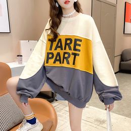 QNPQYX New Autumn fashion women Splicing long sweatshirt Loose letter print hoodies female streetwear hoody hip hop sweatshirts dropshipping