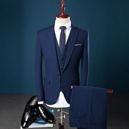 Men's suit men's single button fashion Slim gentleman suit three-piece suit (jacket + pants + vest) man's business formal suits