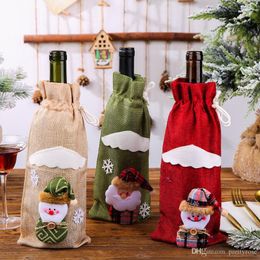 Creative Cartoon Christmas Gift Linen Wine Bottle Cover Bags Holder New Year 2020 Christmas Decorations For Home Party Table Decoration