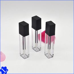 7ML Cancella Svuotare Lipgloss Tubes Lip Gloss Contenitori Square Flat Tipo di plastica Packaging bottiglia blcak Cap prodotti cosmetici 1 7lk B2
