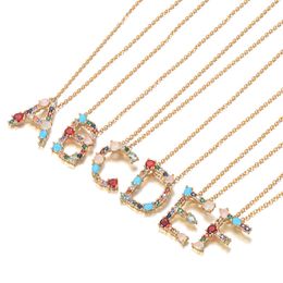 Fashion 26 Letter Initial Multicolor CZ Necklace Gold Color Personalized Letter Necklace Name Jewelry For Women Accessories DHL