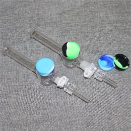 New Smoking 7.5 Inch Glass Nectar pipes with 10mm 14mm Quartz Tips Keck Clip 5ML Silicone Container hand pipe ash catcher