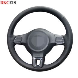 DIY Hand-stitched Black Soft Artificial Leather Steering Wheel Cover for Volkswagen Golf 6 Mk6 Jetta 6 Polo 2014 2013 2011 2012