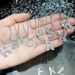 Zircon Pendant Chain Necklace Fashion 26 Letters Temperament Female Jewelry LOVE Letter Silver Diamond Necklace Jewelry for Women
