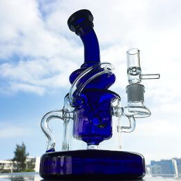 Wholesale Double Recycler Glass Bongs 14mm Female Joint Showerhead Perc Water Pipes Klein Recycler Dab Oil Rigs With Heavy Base