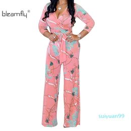 rompers jumpsuits sale Canada - Hot Sale Multicolor Printed Boho Jumpsuit Beach Flower Print Sexy V-neck Wide Leg Rompers Elegant Women Jumpsuitd Long Overalls