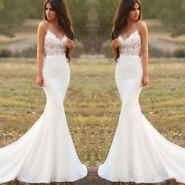New Arrival Country Mermaid Dresses Spaghetti Straps Backless Sweep Train Lace Appliques Wedding Dress Bridal Gowns vestidos