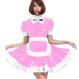 Plus Size Short Sleeve Lolita Dress Women Sweet Waitress Mini Dress Bowknot Maid Cosplay Uniform Halloween Ruffle Trim Fancy Dress