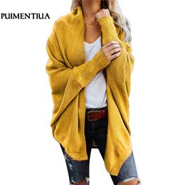 Puimentiua Outono Inverno Batwing luva Knitwear Cardigan Mulheres Tamanho Grande camisola de malha Cardigan Feminino elegante Jumper Y200819 Brasão