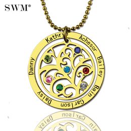 Women's Gold Necklace Custom Name Engraved Stone Necklaces Vintage Jewellery Chain Family Tree of Life Pendant Gift for Grandma