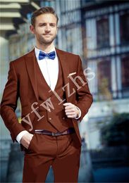 Handsome One Button Groomsmen Peak Lapel Groom Tuxedos Men Suits Wedding/Prom/Dinner Best Man Blazer(Jacket+Pants+Tie+Vest) W523