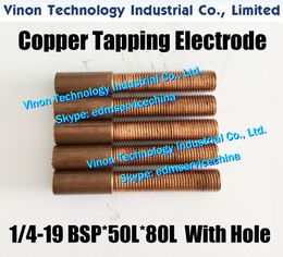 (5PCS) BSP 1/4-19*50L*80L Copper Thread Electrode with hole (thread length 50mm) BSPF British Parallel Pipe Thread Electrode 1/4-19BSP, G1/4