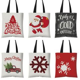Christmas Women Canvas Totebag Ladies Canvas Shopping Bag Merry Christmas Car Elk Santa Snowflake Design Totebag