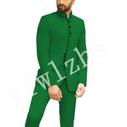 Popular Handsome Groomsmen Mandarin Lapel Groom Tuxedos Men Suits Wedding/Prom Best Man Blazer ( Jacket+Pantst) Y129