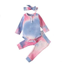 2020 Autumn Kids Clothes article pit Tie Dyed Clothing Sets baby long sleeve romper Top + Pants + headbands 3pcs/set Boutique Child Outfits