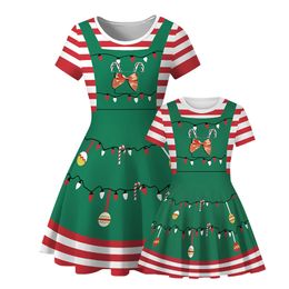 2020 Popular Christmas Digital Printing Bell Lollipop Stripe Mother And Daughter Round Neck Short Sleeve Dress