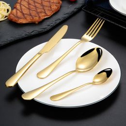 Western Stainless Steel Golden Cutlery Food Fork Knife Spoon Kitchen Dinnerware Tableware Set Eco-Friendly Free Sgipping LX2746