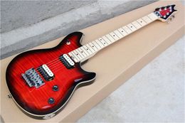 Factory Custom Red Electric Guitar with Flame Maple Veneer,Maple Fretboard,Double Rock Bridge,Can be Customized