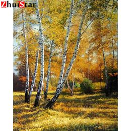 5D Diamond Painting scenic autumn Diamond Embroidery yellow tree Full Drill Square Picture Of Rhinestone Decoration XY1