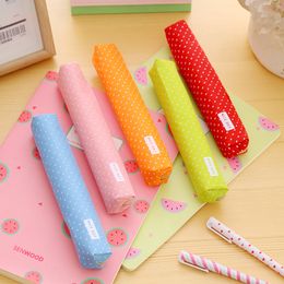 Cute Candy Color Slim Pencil Case Kawaii Dot Canvas Pen Bag Stationery Pouch For Girls Gift Office School Supplies