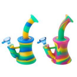 Portable 6.4 inch Silicone Bong Water Pipes With Glass Bowl Unbreakable Silicone Hookah Shisha Water Pipe Dab Rigs Dry Herb Food grade